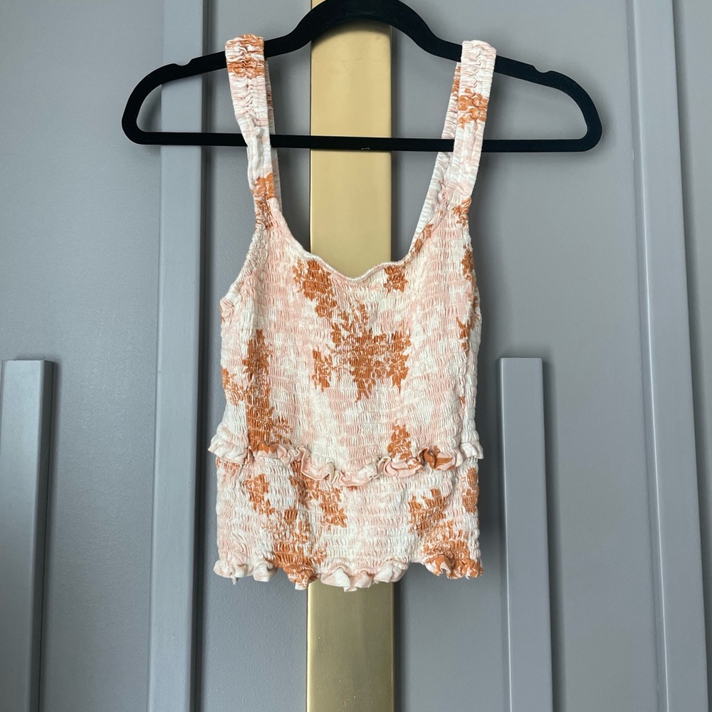 Free People Women’s Smocked Floral Tank Top - White & Rust